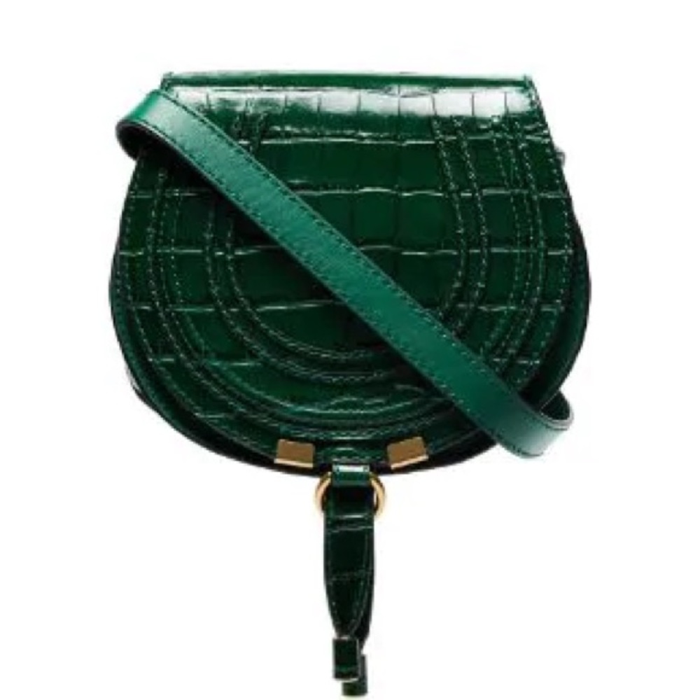 Chloé Green Marcie Mini Croc-Embossed Shoulder Bag